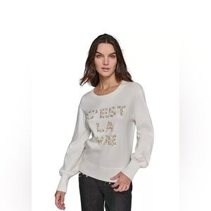 Karl Lagerfeld Paris C’est La Vie Pearl Embellished Sweater XL